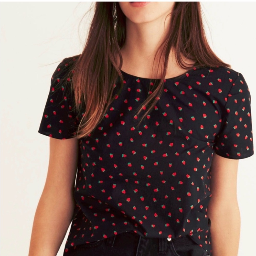 Madewell Tie-Back Cutout Top Strawberries Black Size Medium